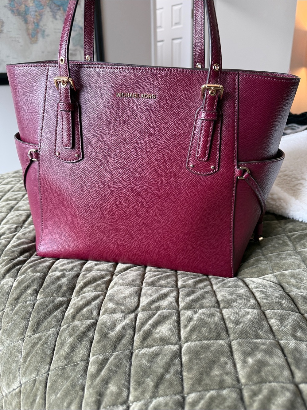 Michael Kors Leather Tote in Deep Wine